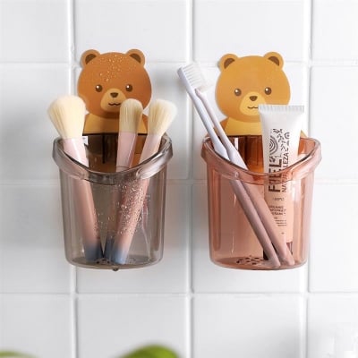 Picture of Wall Mounted Cup for Brush Shaver Cartoon Self-adhesive Cups Self-draining Toothbrush Holder Bracket Restroom Essentials-Multicolor - Multicolor - Int: One size