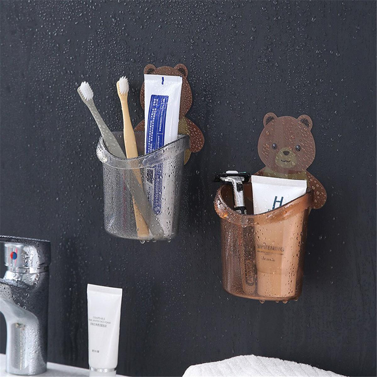 Picture of Wall Mounted Cup for Brush Shaver Cartoon Self-adhesive Cups Self-draining Toothbrush Holder Bracket Restroom Essentials-Multicolor - Multicolor - Int: One size
