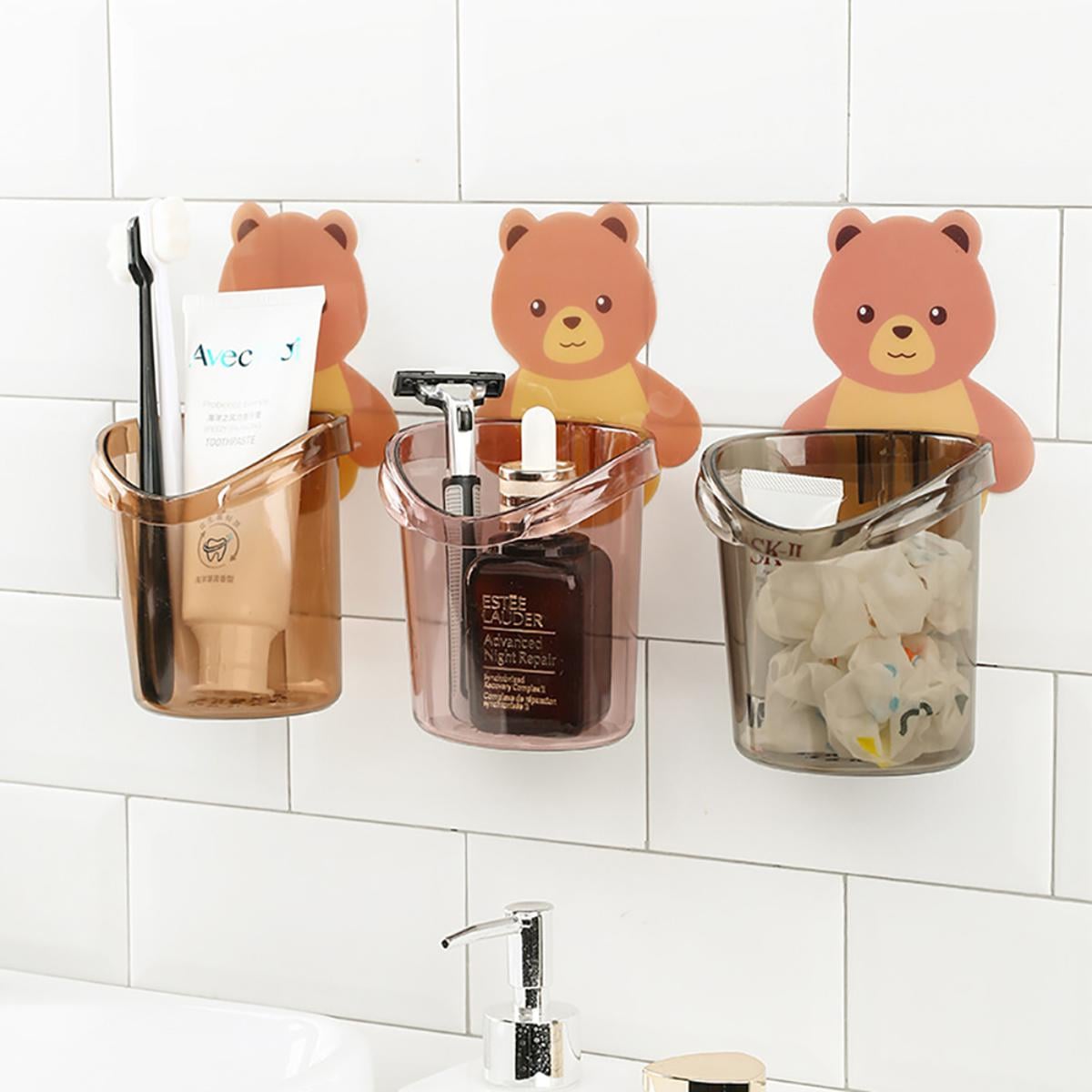 Picture of Wall Mounted Cup for Brush Shaver Cartoon Self-adhesive Cups Self-draining Toothbrush Holder Bracket Restroom Essentials-Multicolor - Multicolor - Int: One size
