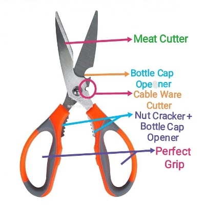 Picture of Multifunctional Stainless Steel kitchen scissors bottle opener for fish scales, walnut, shrimp, crab, chicken Etc-Kitchen Accessories - Multicolor - Int: One size