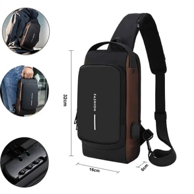 Picture of Chocolate,,Black,,Man's Crossbody Waterproof Lock system Back Pack Bag with free moneybag - Int: One size