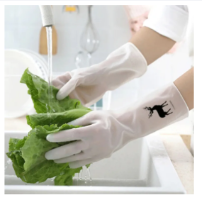 Picture of Fashion kitchen Hand Gloves Waterproof Food grade gloves rubber latex dish washing kitchen Gloves window cleaning durable housework chores kits - White - Int: One size