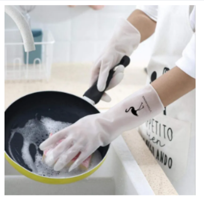 Picture of Fashion kitchen Hand Gloves Waterproof Food grade gloves rubber latex dish washing kitchen Gloves window cleaning durable housework chores kits - White - Int: One size