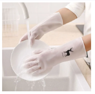 Picture of Fashion kitchen Hand Gloves Waterproof Food grade gloves rubber latex dish washing kitchen Gloves window cleaning durable housework chores kits - White - Int: One size