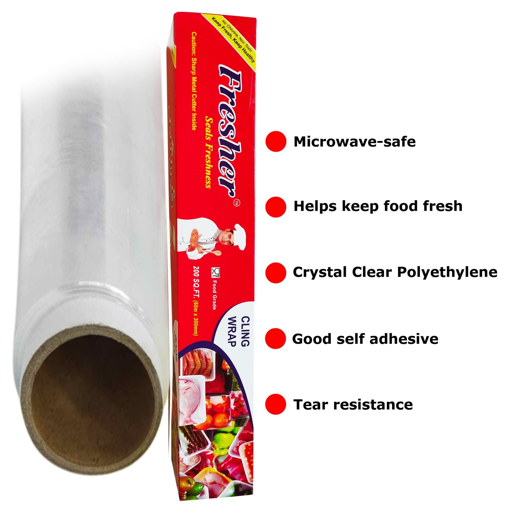 Picture of New 2024-Fresher Plastic Stretch Wrap Clear Cling Food Grade PE Vinyl Film Plastic Wrapping Paper Roll 60 meter Ideal food Wrapping paper for Keeping Food Fresh / Wrapping Roll - Int: One size
