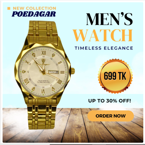 Picture of Poedagar Water Proof Watch Model-615 Golden+ White - Golden+White - Int: One size