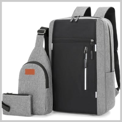 Picture of Cross-border new three-piece backpack USB rechargeable business computer bag men's multi-functional student large capacity school bag - Int: One size