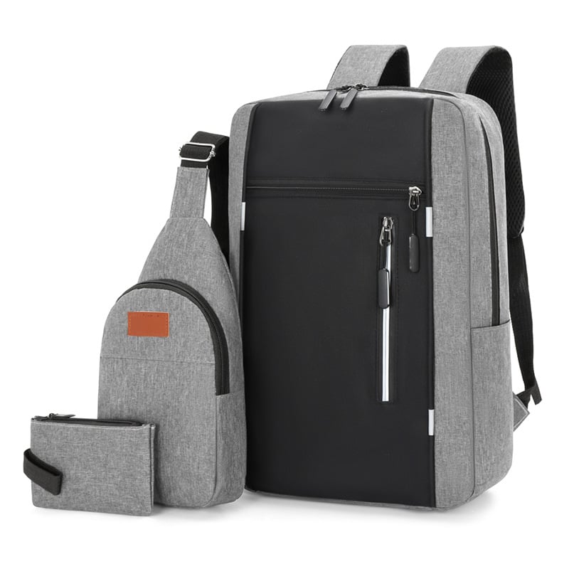 Picture of Cross-border new three-piece backpack USB rechargeable business computer bag men's multi-functional student large capacity school bag - Int: One size