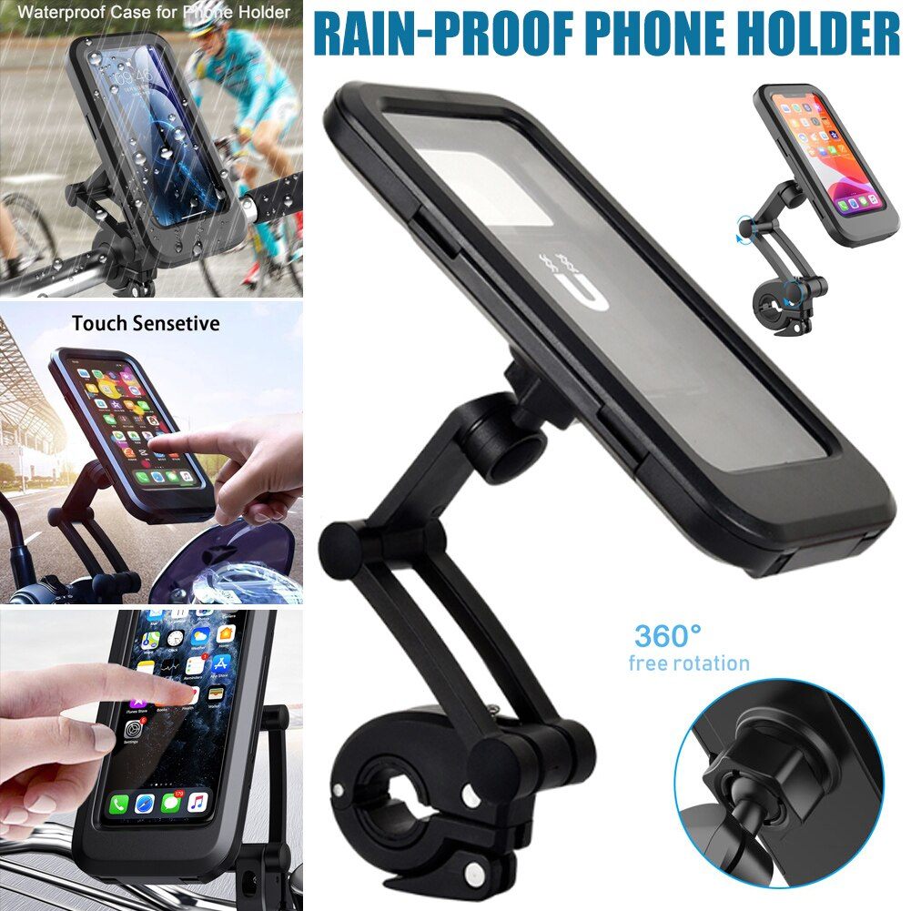 Picture of Waterproof Motorcycle Bicycle Phone Holder,360° Swivel Height Adjustable with Touch Screen Handlebar Phone Clip - Black - Int: One size