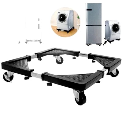 Picture of New Model 2024-Roller Washing MachineMobile Refrigerator Base Reinforced Retractable Movable Rack with Wheels Kitchen Fridge Base Bracket - Black - Int: One size