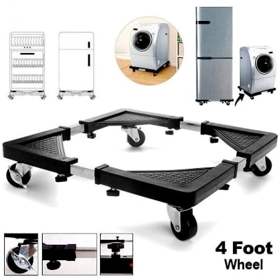 Picture of New Model 2024-Roller Washing MachineMobile Refrigerator Base Reinforced Retractable Movable Rack with Wheels Kitchen Fridge Base Bracket - Black - Int: One size