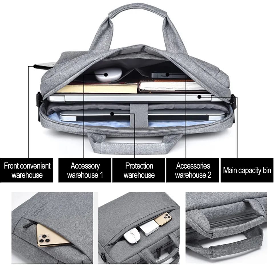 Picture of 15 Inch Laptop Bags Office Documents Storage Bag Travel (Gray Colour)(Money Bag Free) - Grey - Int: One size