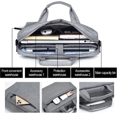 Picture of 15 Inch Laptop Bags Office Documents Storage Bag Travel (Gray Colour)(Money Bag Free) - Grey - Int: One size