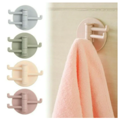 Picture of (1 Pcs)Multifunctional bathroom wall shelf free punching seamless trace rack rotating hook strong 3 branch rotating sticky hook - Multicolor - Int: One size