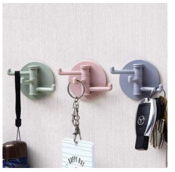 Picture of (1 Pcs)Multifunctional bathroom wall shelf free punching seamless trace rack rotating hook strong 3 branch rotating sticky hook - Multicolor - Int: One size