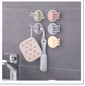 Picture of (1 Pcs)Multifunctional bathroom wall shelf free punching seamless trace rack rotating hook strong 3 branch rotating sticky hook - Multicolor - Int: One size