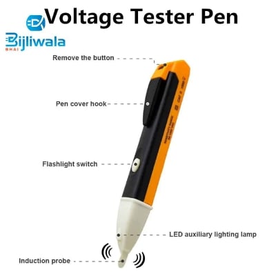 Picture of Non-contact Volt Alert Electrical Tester Socket Wall AC Power Outlet Voltage Detector Sensor Tester Electric Test Pen LED Light Voltage Indicator 90-1000V - Yellow