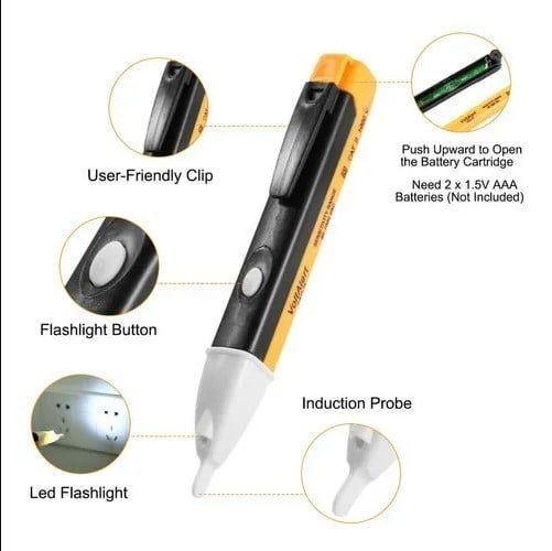 Picture of Non-contact Volt Alert Electrical Tester Socket Wall AC Power Outlet Voltage Detector Sensor Tester Electric Test Pen LED Light Voltage Indicator 90-1000V - Yellow