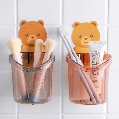 Picture of Shop Pro Toothbrush Holder Free Punch Mouthwash Cup Brushing Cup Wall-mounted Bathroom Cartoon Wall-mounted Storage Box Tooth Cylinder/toothpaste box (1PCS) - Multicolor