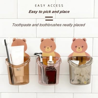 Picture of Shop Pro Toothbrush Holder Free Punch Mouthwash Cup Brushing Cup Wall-mounted Bathroom Cartoon Wall-mounted Storage Box Tooth Cylinder/toothpaste box (1PCS) - Multicolor