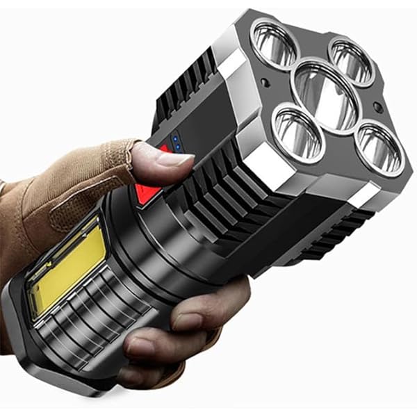 Picture of Newly Led Bright Flashlight COB Side Light Outdoor Portable Home USB Rechargeable 4 Core  Camping Fishing Adventure Torch Light - Black - Int: One size