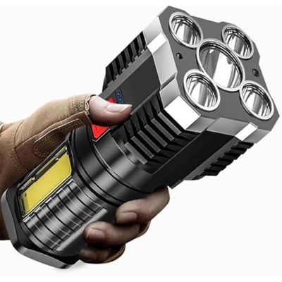 Picture of Newly Led Bright Flashlight COB Side Light Outdoor Portable Home USB Rechargeable 4 Core  Camping Fishing Adventure Torch Light - Black - Int: One size