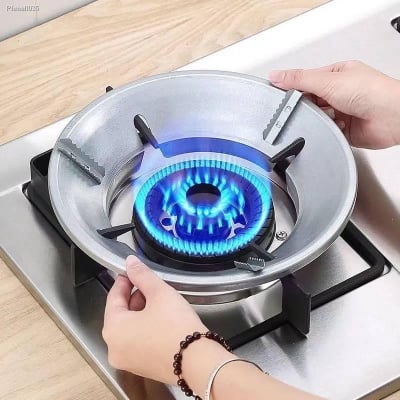 Picture of Energy Saving Gas Stove Cover Windproof Disk Heat Insulation Non-Slip Iron Stove Rack for Cooktop Range Pan Holder Stand Universal Round - Silver - Int: One size