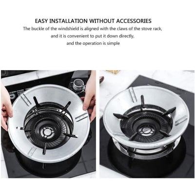 Picture of Energy Saving Gas Stove Cover Windproof Disk Heat Insulation Non-Slip Iron Stove Rack for Cooktop Range Pan Holder Stand Universal Round - Silver - Int: One size