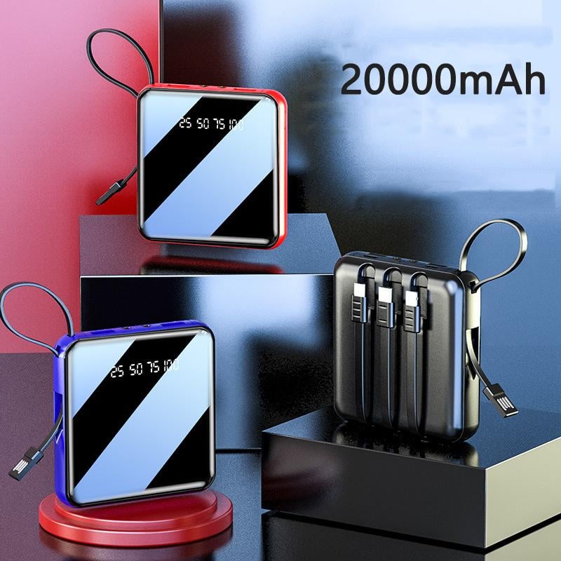 Picture of Portable Charger Fast Charging 20000mah Mini Power Bank Charger With Cable Powerbanks Led Flashlight Power Display - Black - Int: One size