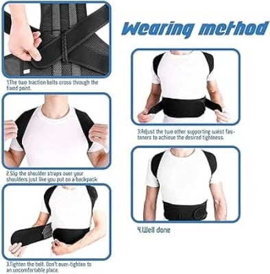Picture of Back Posture Corrector Shoulder Lumbar Brace Spine Support Belt Adjustable Adult Corset Posture Correction Belt - Black