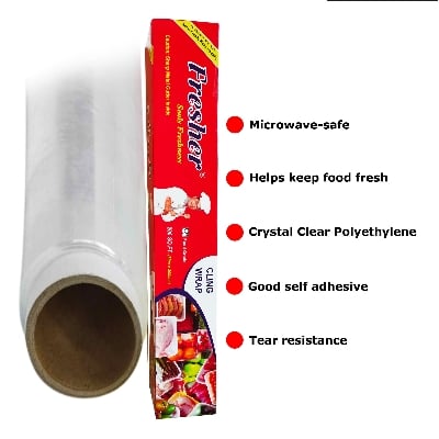 Picture of New Fresher Plastic Stretch Wrap Clear Cling Food Grade PE Vinyl Film Plastic Wrapping Paper Roll 60 meter Ideal food Wrapping paper for Keeping Food Fresh - Int: One size