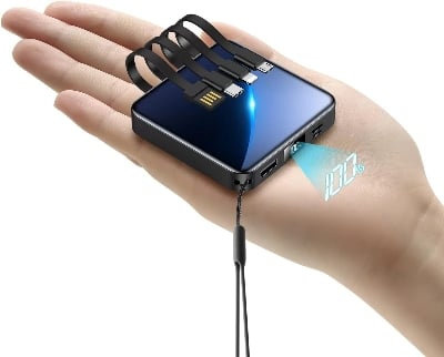 Picture of Portable Charger Fast Charging 20000mah Mini Power Bank Charger With Cable Powerbanks Led Flashlight Power Display - Black - Int: One size