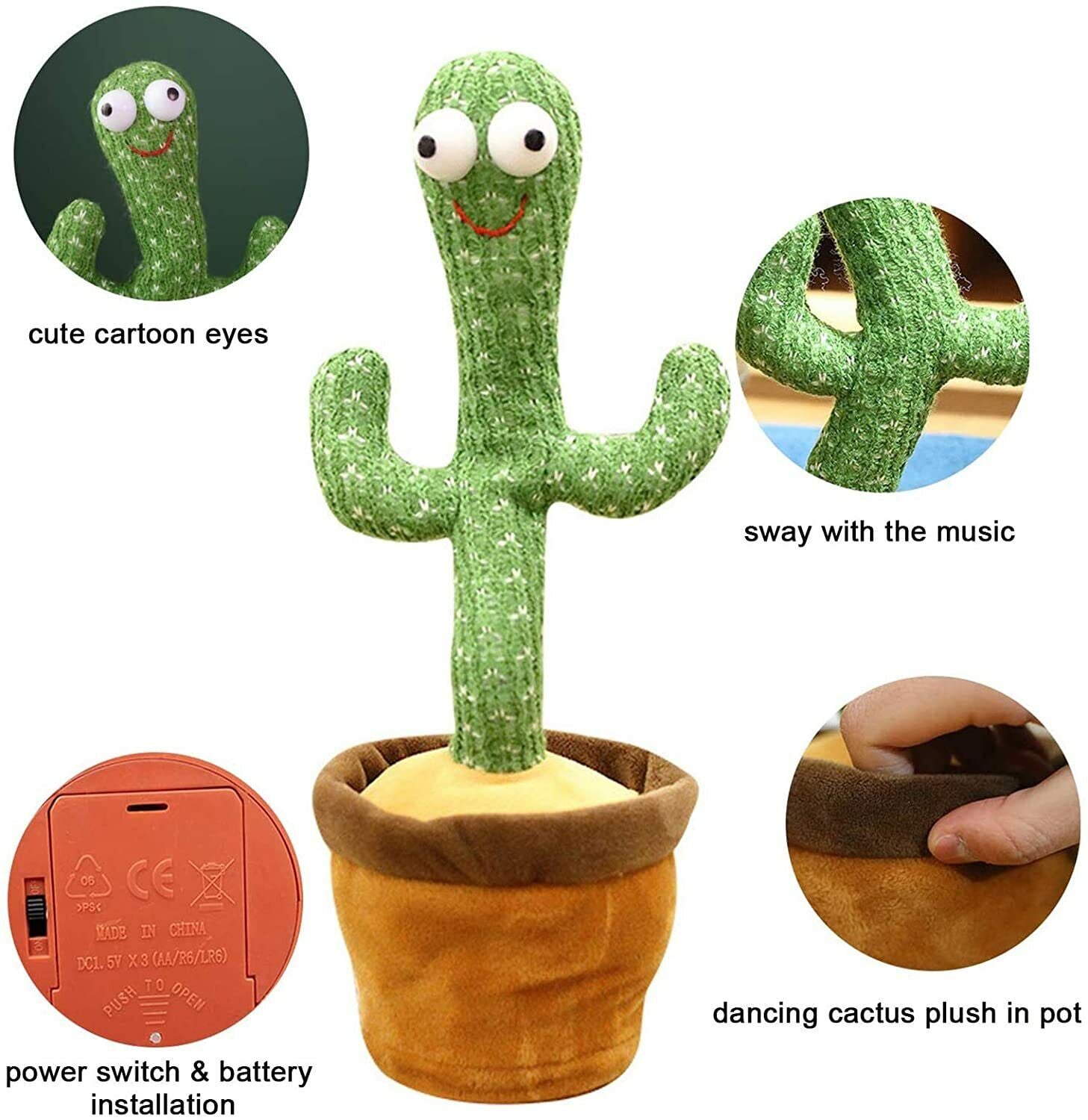Picture of TALKING AND DANCING CACTUS PLUSH TOYS, HOME & OFFICE DECORATION SHOW PIECES (120 SONGS & RECHARGEABLE) - Green