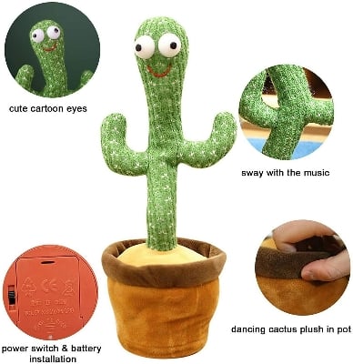 Picture of TALKING AND DANCING CACTUS PLUSH TOYS, HOME & OFFICE DECORATION SHOW PIECES (120 SONGS & RECHARGEABLE) - Green