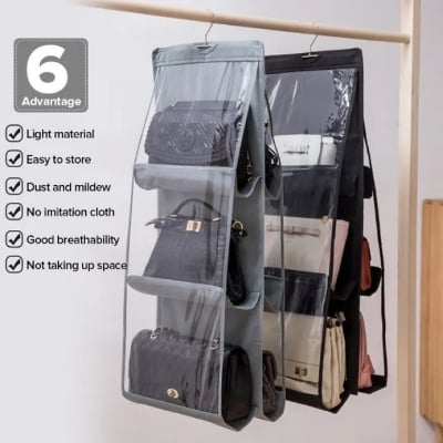 Picture of 6 Pocket Foldable Hanging Bag 3 Layers Folding Shelf Bag Purse Handbag Organizer Door Sundry Pocket Hanger Storage Closet Hanger - Multicolor
