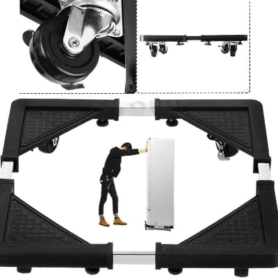 Picture of Exclusive New 2024-Adjustable Movable Refrigerator Floor Trolley Fridge Stand Washing Machine Base Holder Bracket Stand - Black - Int: One size