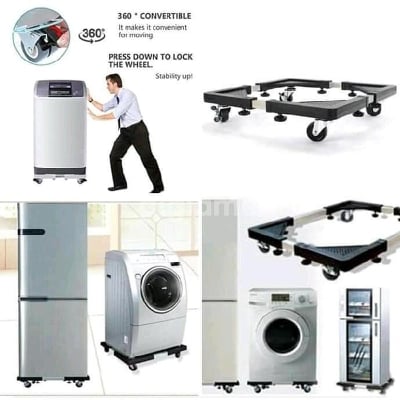 Picture of Exclusive New 2024-Adjustable Movable Refrigerator Floor Trolley Fridge Stand Washing Machine Base Holder Bracket Stand - Black - Int: One size