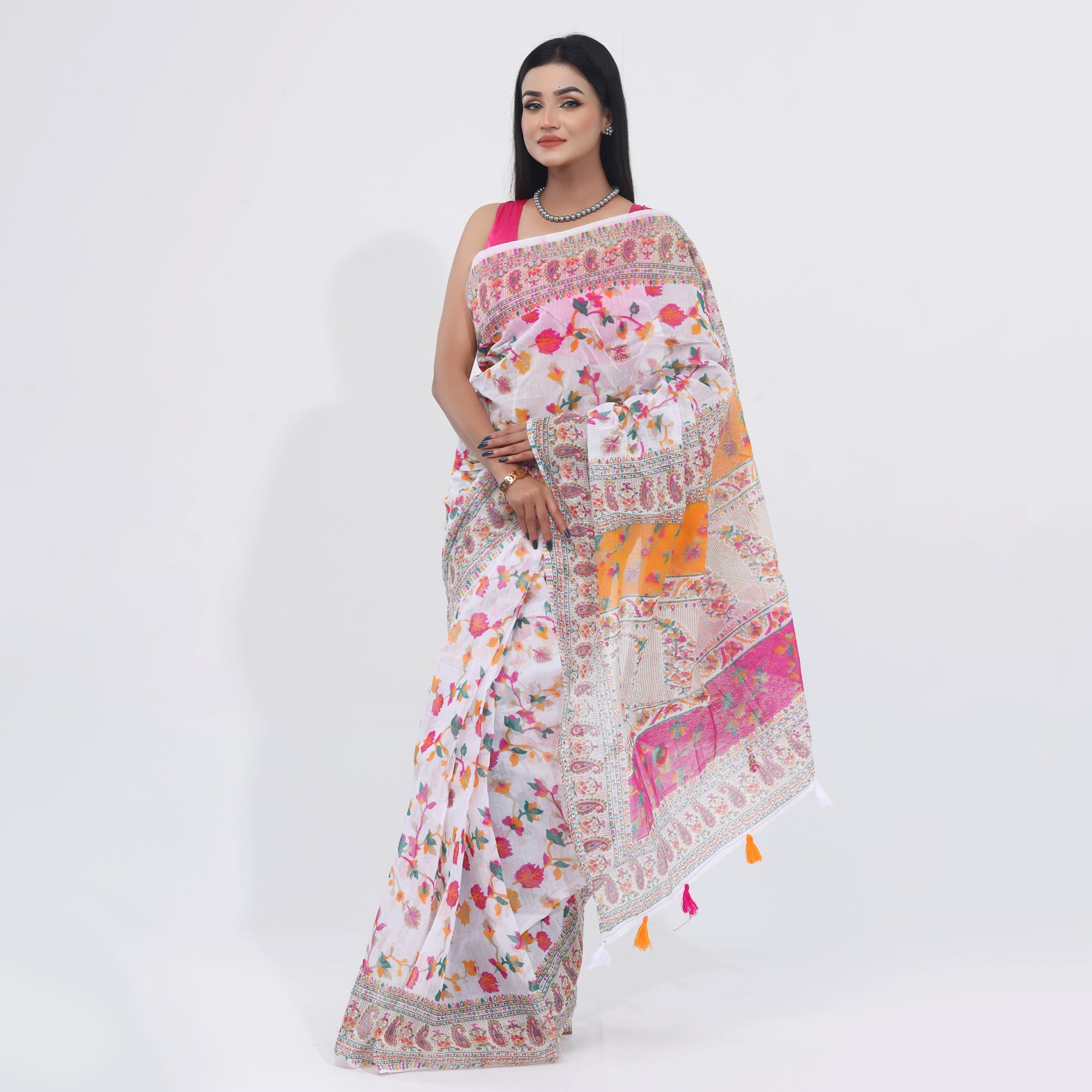 Picture of Half Silk Elegance Afsan Screen Print Saree for Women With Blouse Piece Fashionable and Comfortable - Suitable for Any Season - White - Int: One size