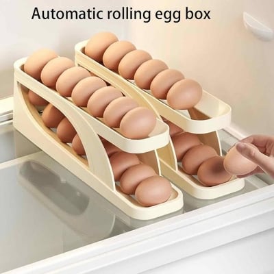 Picture of Double-Layer Egg Dispenser Automatic Roll-Down Egg Storage Rack Slide Egg Carton Refrigerator Egg Basket Kitchen Countertop Egg Holder Gadget Biz - Multicolor - Int: One size