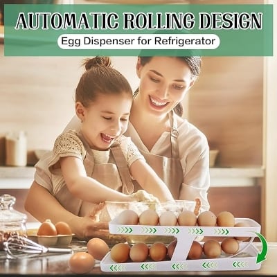 Picture of Double-Layer Egg Dispenser Automatic Roll-Down Egg Storage Rack Slide Egg Carton Refrigerator Egg Basket Kitchen Countertop Egg Holder Gadget Biz - Multicolor - Int: One size