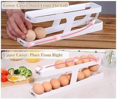 Picture of Double-Layer Egg Dispenser Automatic Roll-Down Egg Storage Rack Slide Egg Carton Refrigerator Egg Basket Kitchen Countertop Egg Holder Gadget Biz - Multicolor - Int: One size