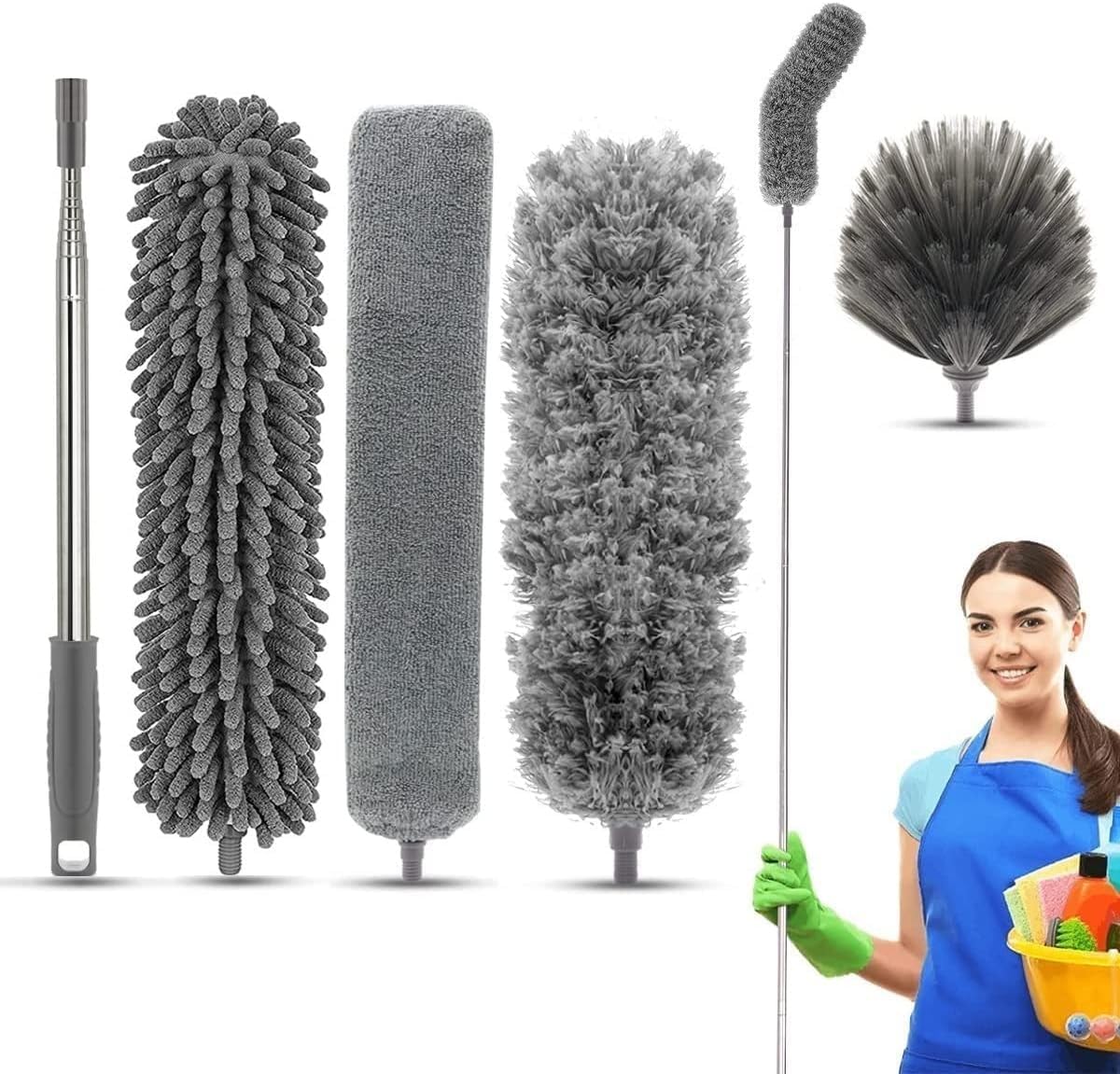 Picture of Extendable Microfiber Duster with Telescopic Pole Duster with Washable Bendable Head - Multicolor