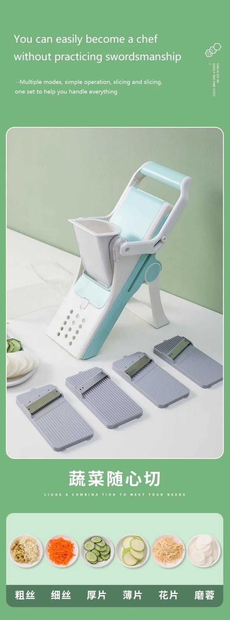 Picture of ONCE FOR ALL Upgrade Safe Mandoline Slicer Plus, Biger Size, Adjustable Vegetable Food Chopper Potato Fries Cutter, Detachable Blade, Kitchen Chopping Artifact - Multicolor