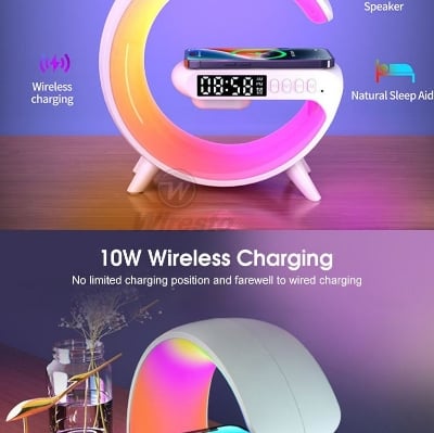 Picture of New Smart Deal -G63 Light Sound Speaker Machine Fast Charging Alarm Clock 7-Color RGB Music Player Speaker - White