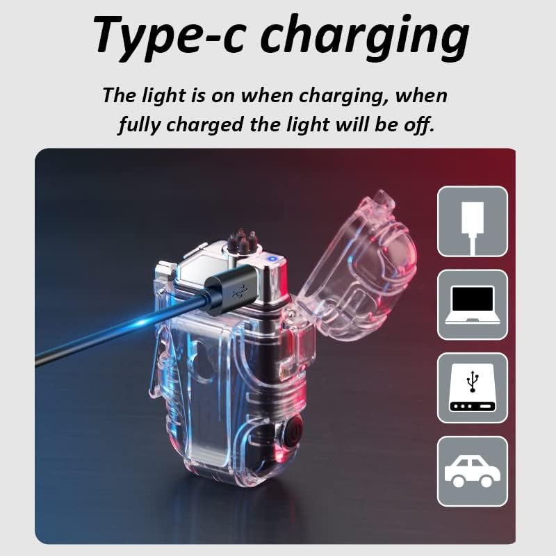 Picture of Double  USB Lighter Good for Outdoor Camping Hiking (Multicolor) Lighters Arc Lighter Flashlight Rechargeable Windproof Waterproof Flameless Transparent - White - Int: One size