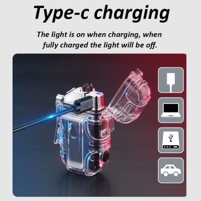 Picture of Double  USB Lighter Good for Outdoor Camping Hiking (Multicolor) Lighters Arc Lighter Flashlight Rechargeable Windproof Waterproof Flameless Transparent - White - Int: One size