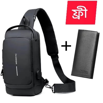 Picture of Exclusive new Man's Crossbody Waterproof Lock system Back Pack Bag with free moneybag - Black - Int: One size