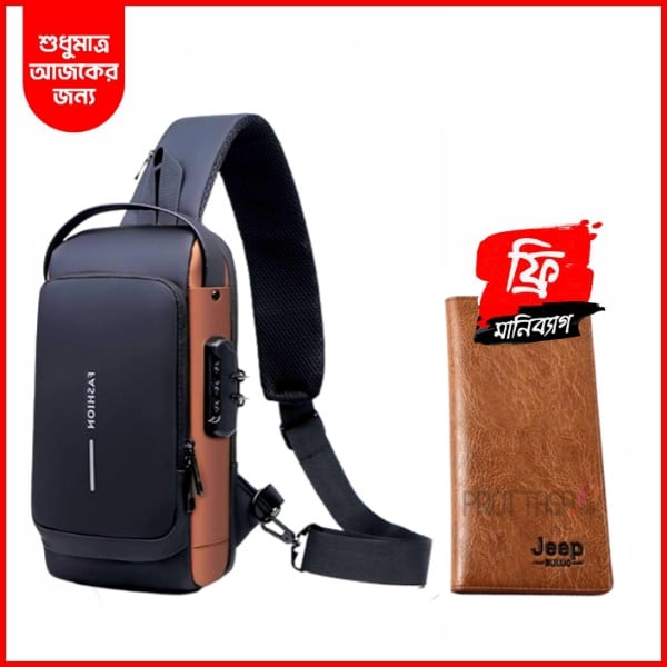Picture of Exclusive new Man's Crossbody Waterproof Lock system Back Pack Bag with free moneybag - Black - Int: One size
