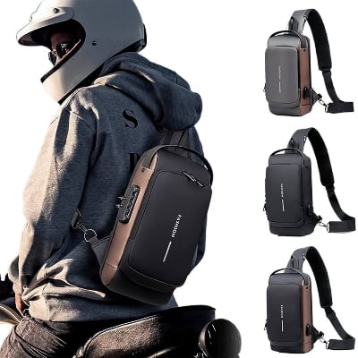 Picture of Exclusive new Man's Crossbody Waterproof Lock system Back Pack Bag with free moneybag - Black - Int: One size