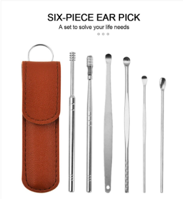 Picture of Portable Ear Cleaner Set Earpick Ear Wax Remover Ear Curette Spiral Ear Spoon Ear Cleaning Tools - Silver - Int: One size